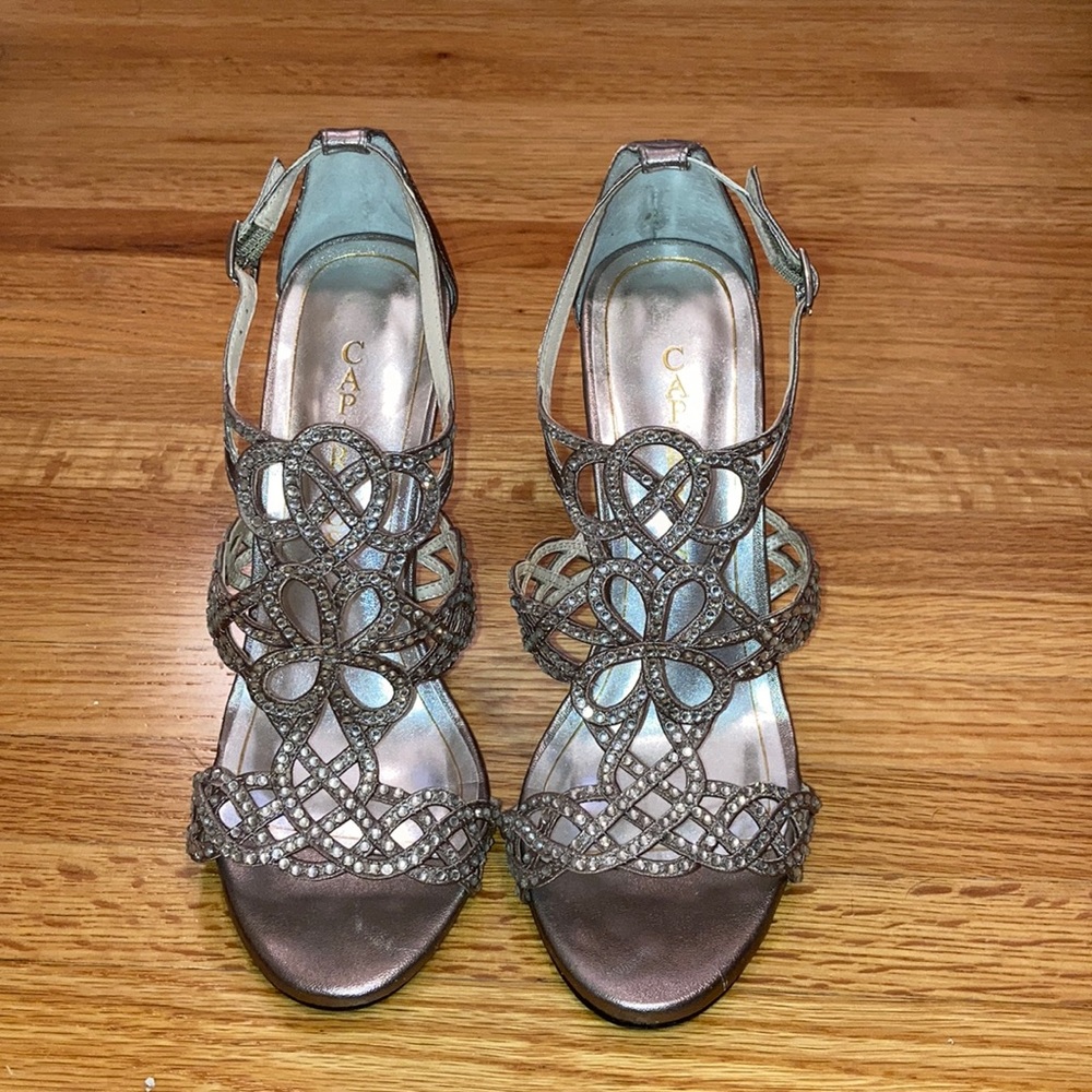 Dress heels, silver & gem stoned Perfect condition